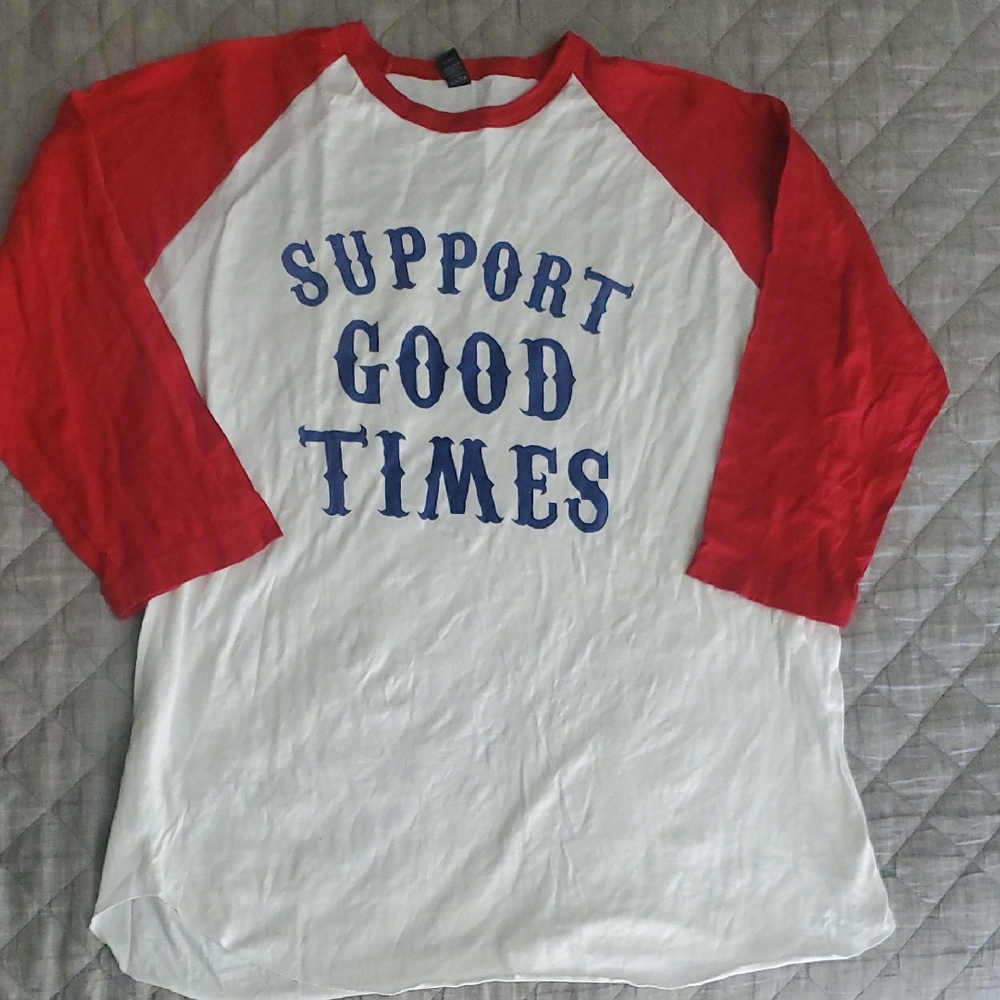 Red and White 3/4 Length Sleeve Baseball Tee Support Good Times